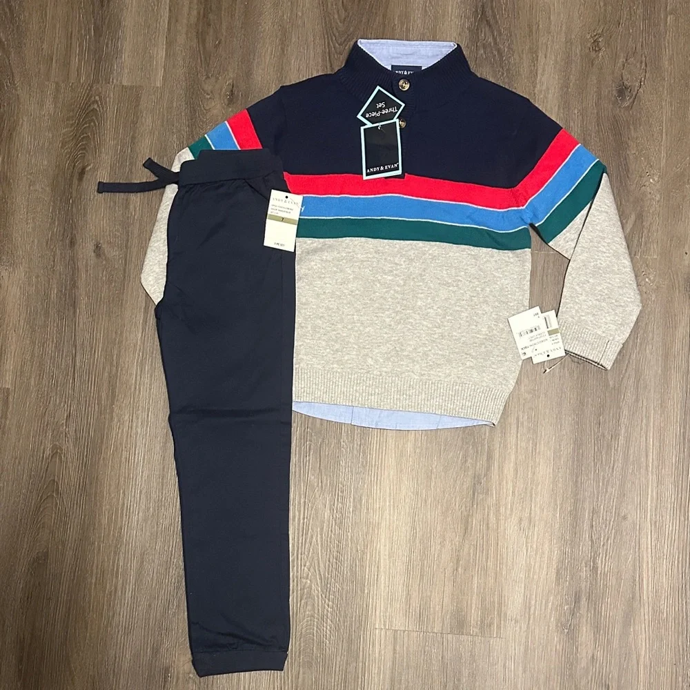 Andy & Evan Colorful Striped Sweater and Pants Set size 7